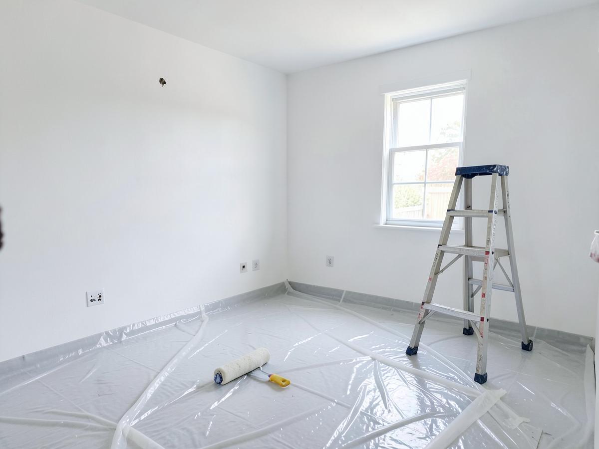 Habitación recién pintada durante los acabados